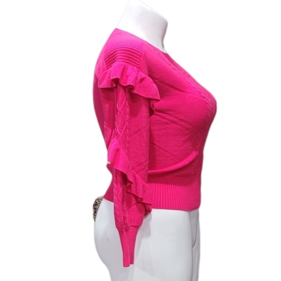 white house black market Crew Neck Pink Sweater W/ Ruffle Details Women's Sz XS - Picture 4 of 13